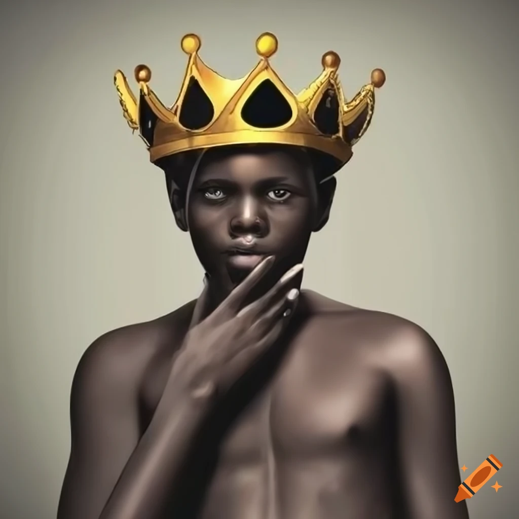 Young black king with crown floating over his head on Craiyon