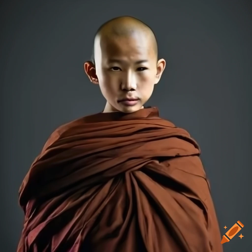 Asian monk, young, middle age , front face, black background on Craiyon