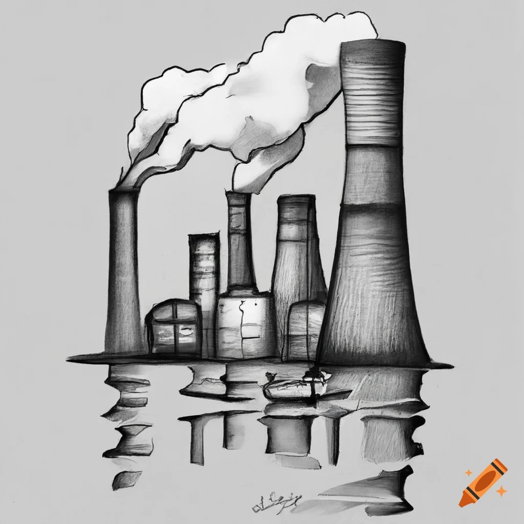 Factory Pollution: A Charcoal Drawing Depicting Environmental Consequences  | GenerateArt