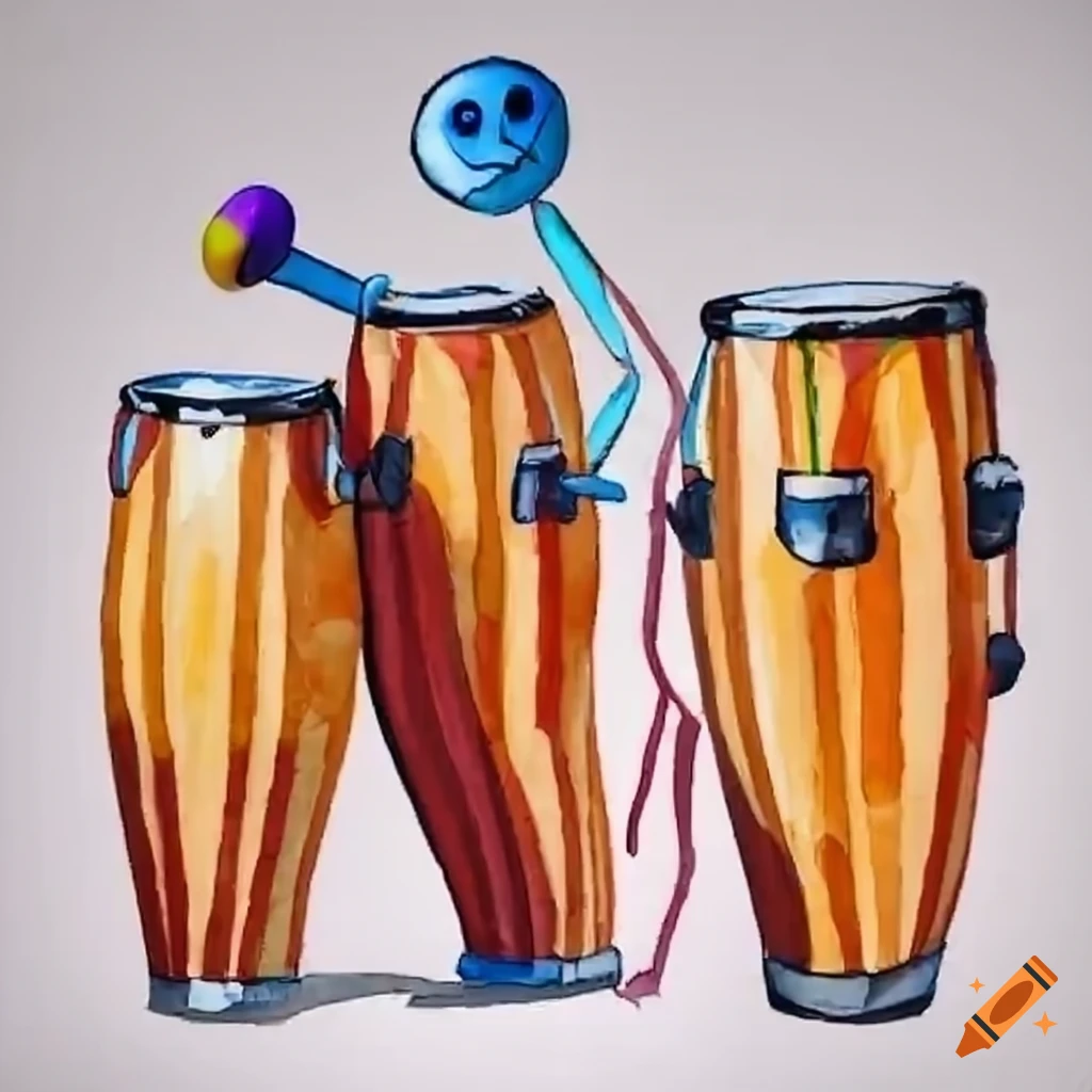 Animated ten stick figures playing conga
