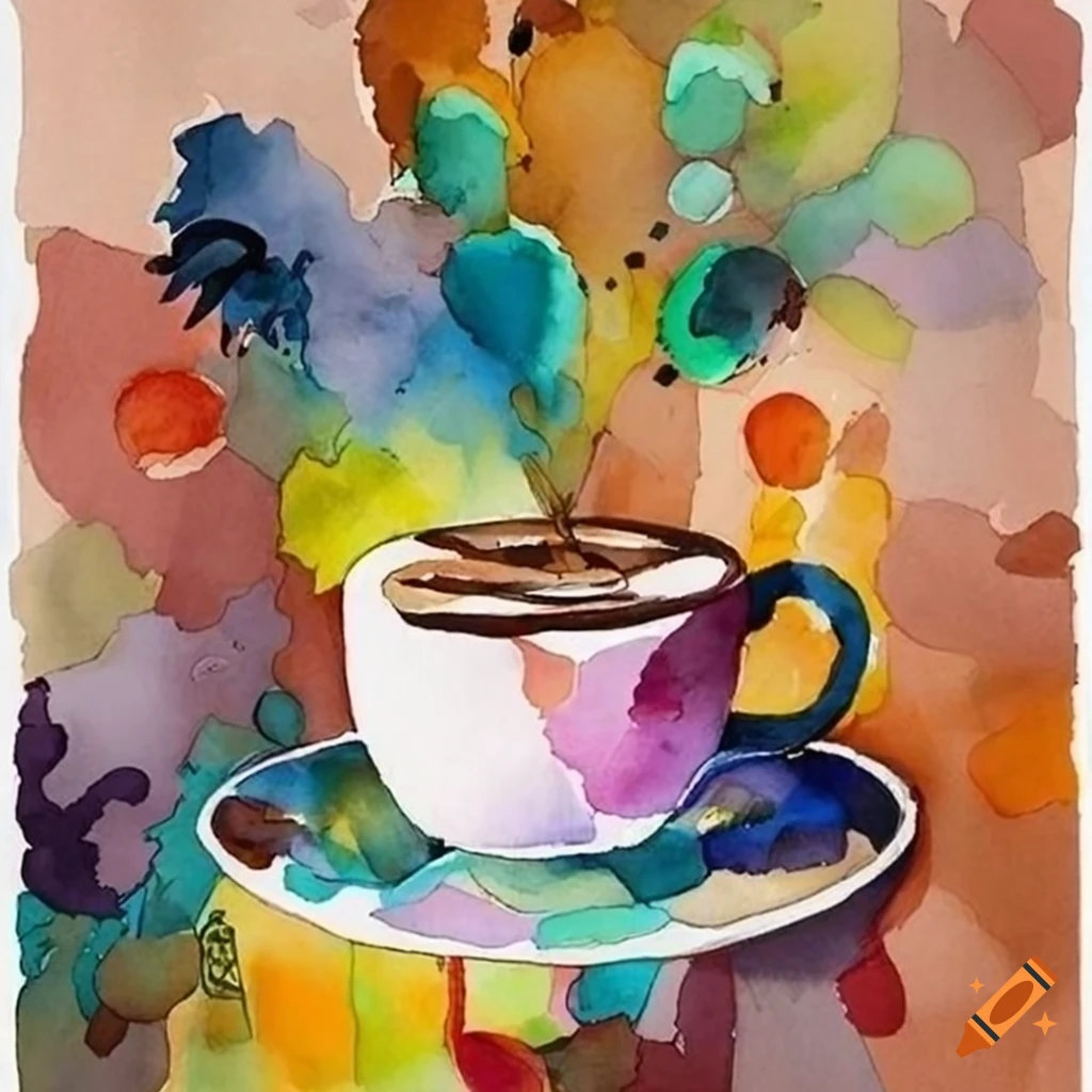 Coffee art, boho coffee art, eclectic watercolor painting coffee modern art