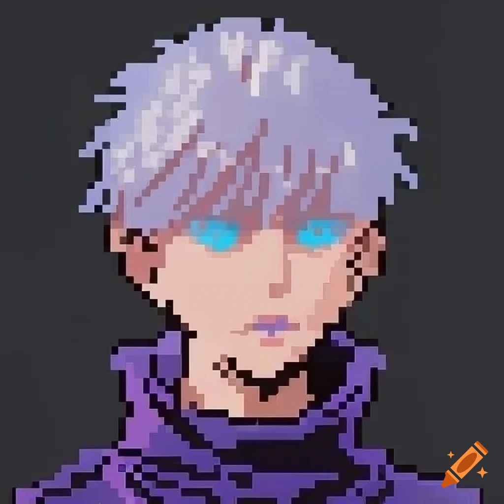 Pixel art portrait of gojo satoru from jujutsu kaisen on Craiyon