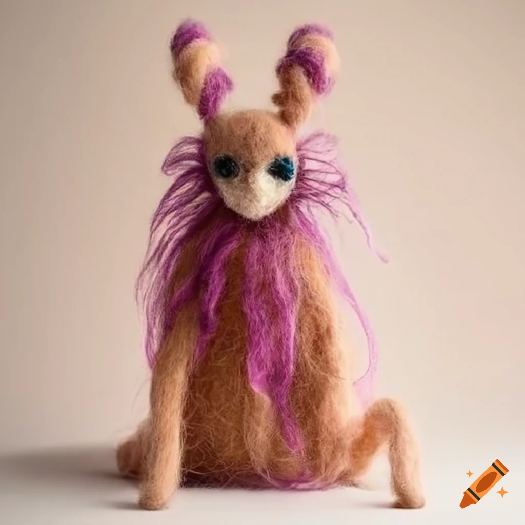 Felted wool creatures with intricate fashionable clothing