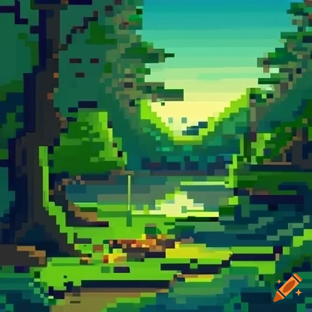 Pixel art of nature scenes
