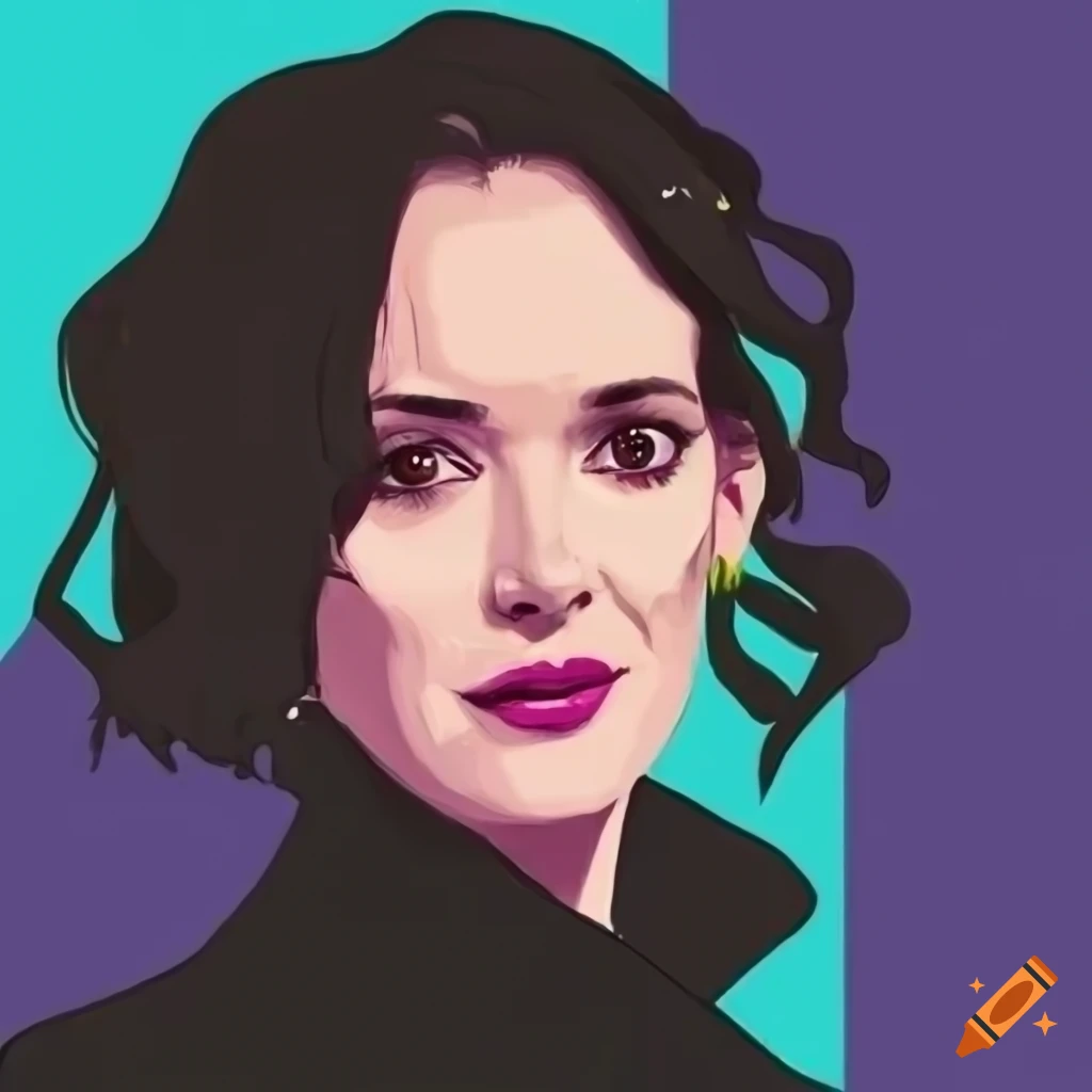 Winona ryder in a modern simple illustration style using the pantone