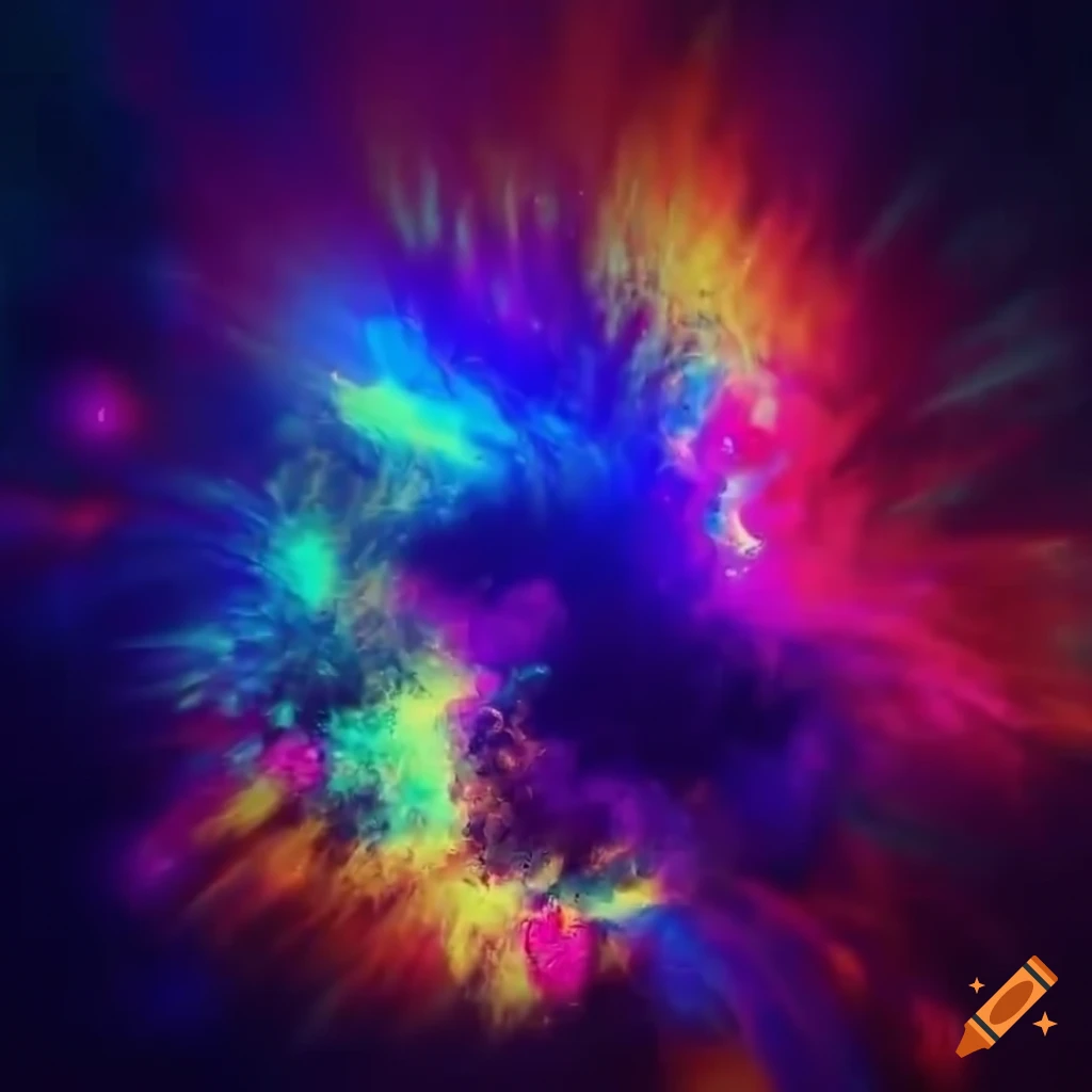Colorful explosion of space particles, motion design, cinematic