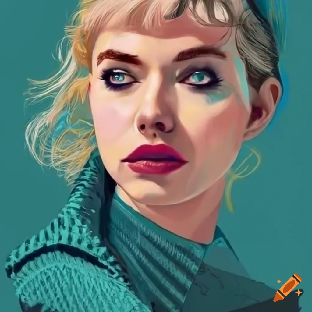 Imogen poots in a modern simple illustration style using the pantone ...