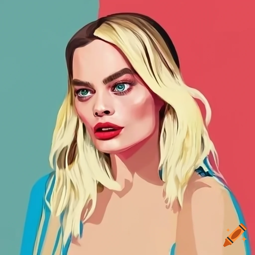 Margot robbie in a modern simple illustration style using the pantone ...