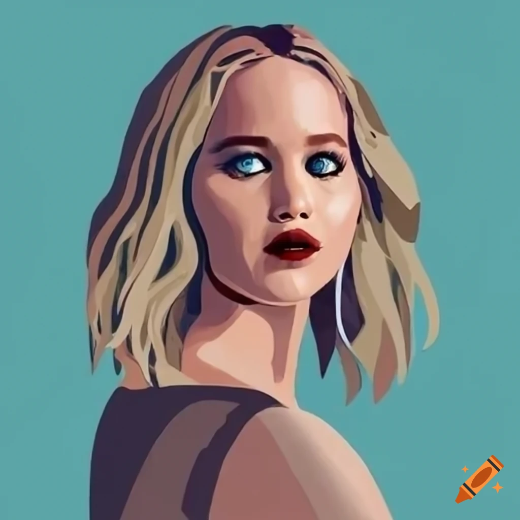 Jennifer lawrence in a modern simple illustration style using the