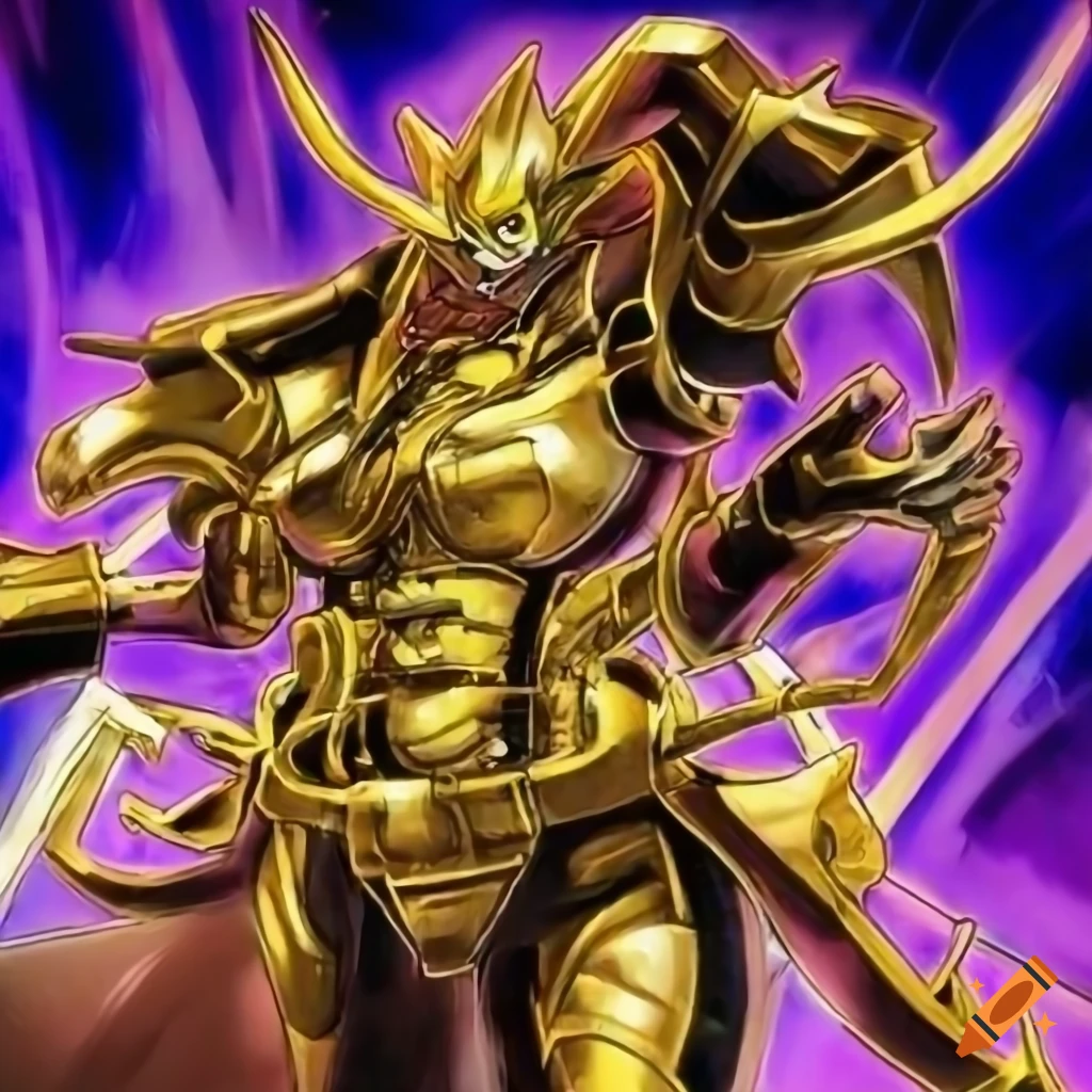 Yugioh card art, traditional golden explorer, dynamic art , dynamis action art on Craiyon