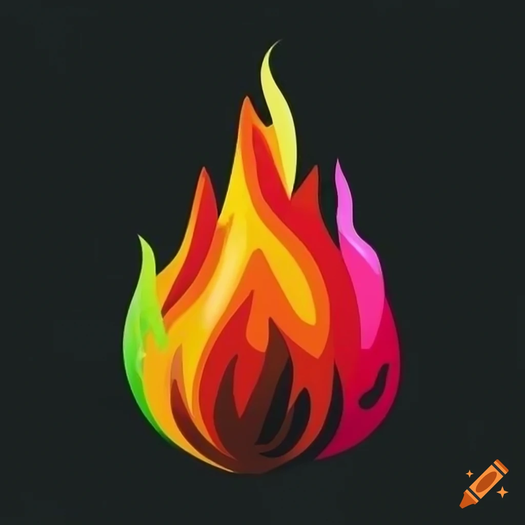 A logo featuring rainbow-colored flames