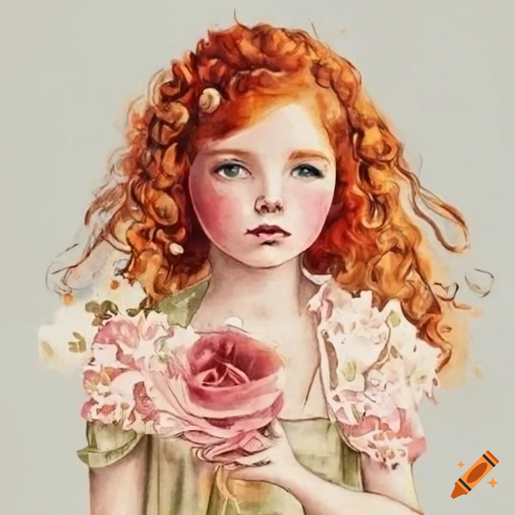 Watercolour Vintage Day Dreamer Clipart Red Haired Girl Png Digital Watercolour vintage day dreamer clipart red haired girl png digital