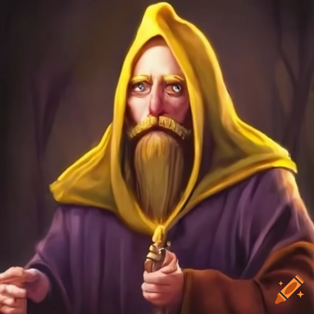 A wizard, who is wearing banana themed wizard cloths