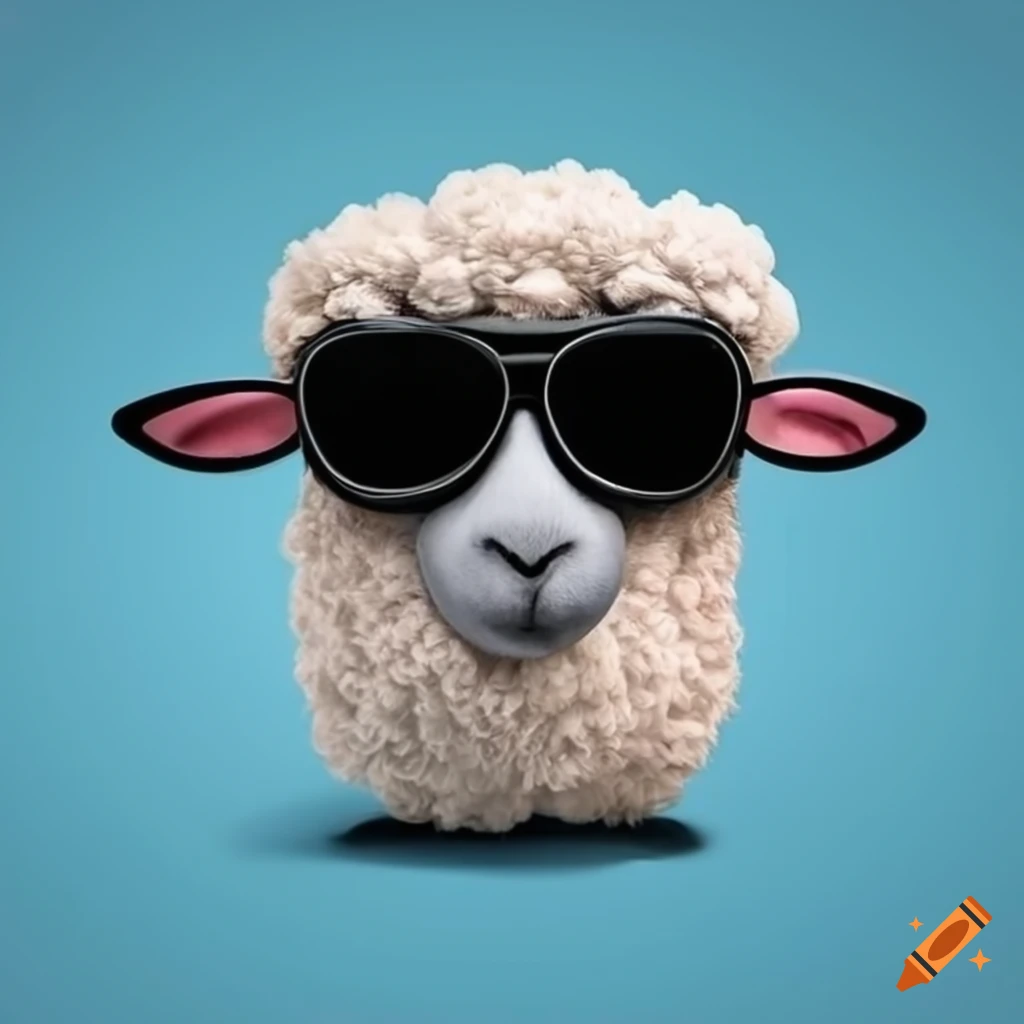 Minimalistic disney grey sheep head wearing black sunglasses and
