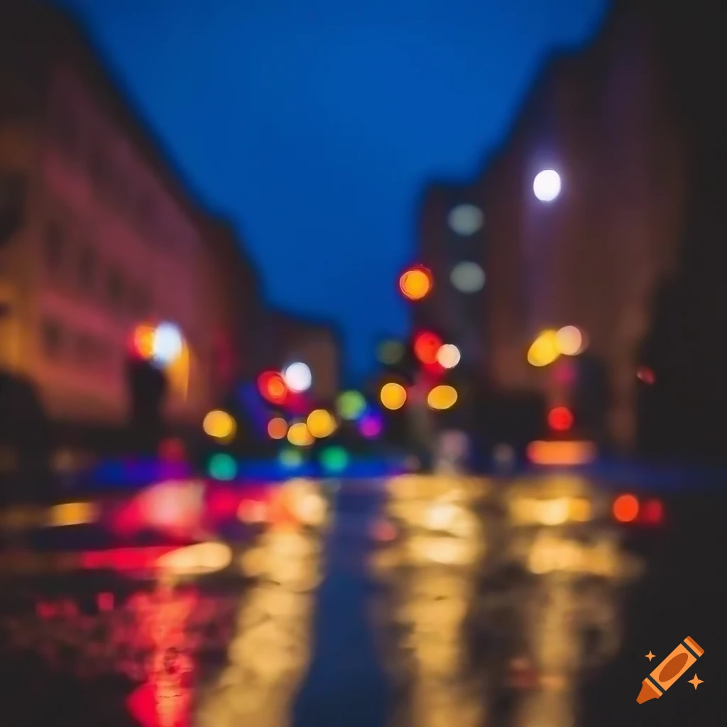 Night time in the city, bokeh lights on wet pavement, nikon d600 + 58mm ...