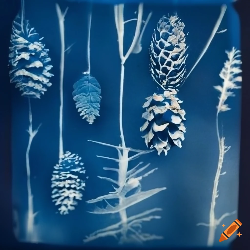 Cyanotype of pine cone