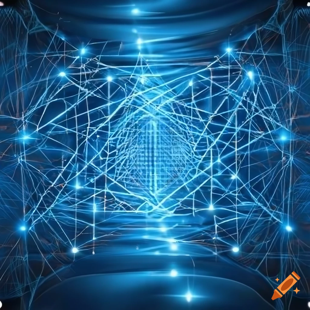 Blue and white data network with at least 5 main connections and ...