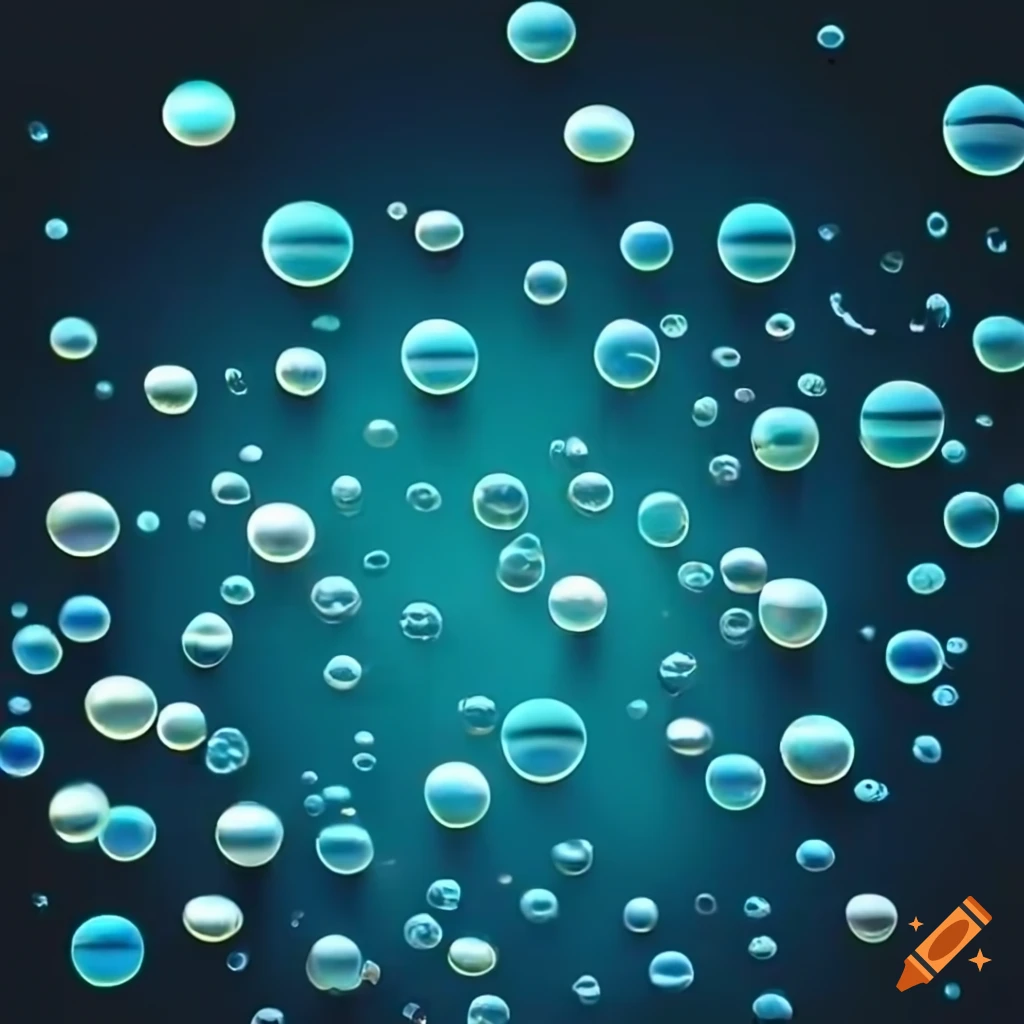 Hundreds of small bubbles, colorful to effect, going from bottom to top