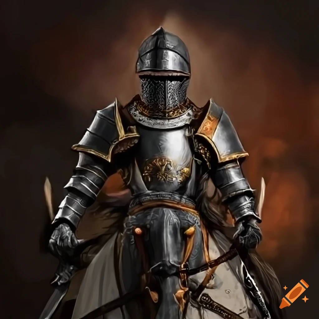 A highlydetailed digital painting of armored knights on horseback