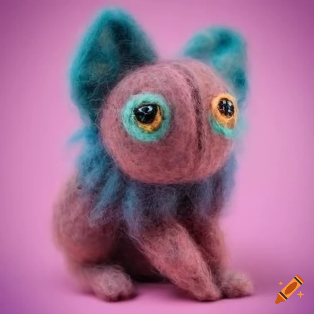 Felted wool creatures wearing detailed fashionable clothing