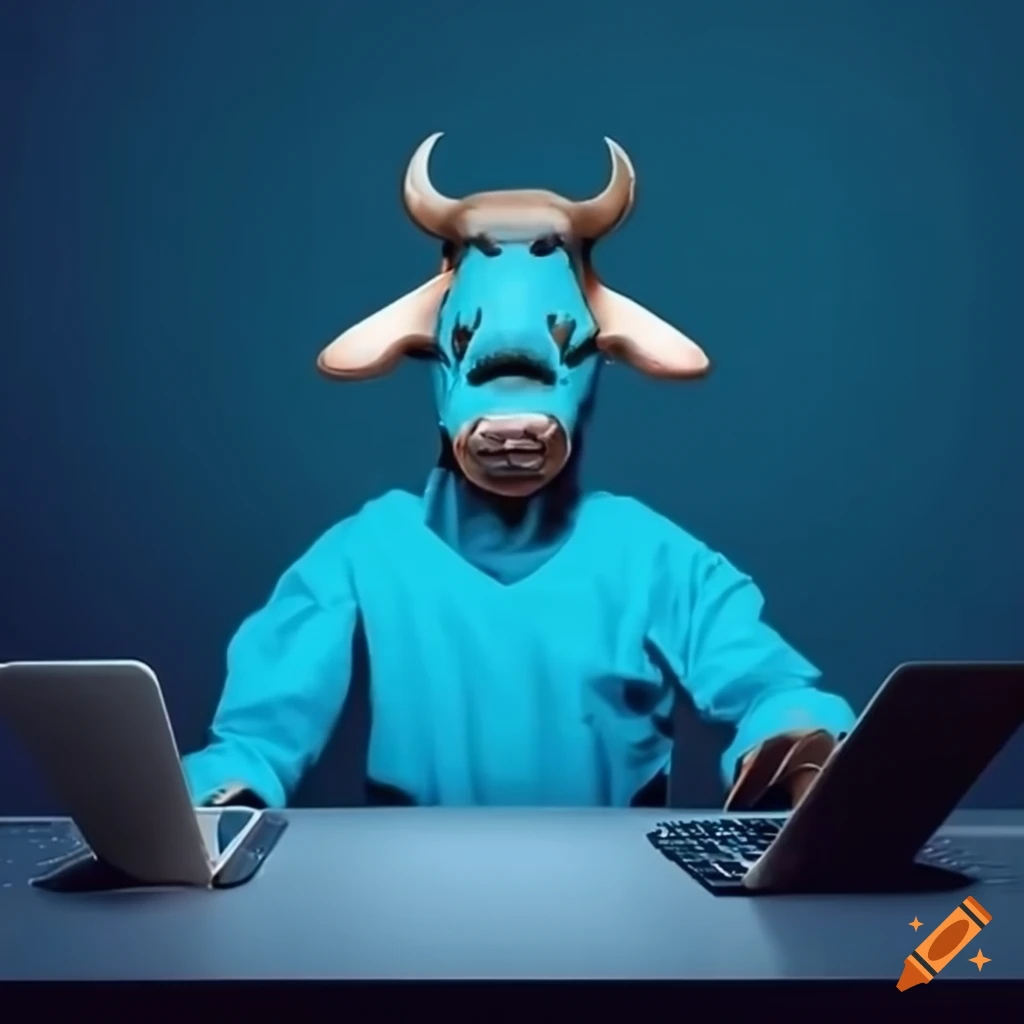 Software developer ox work at room with laptop on Craiyon