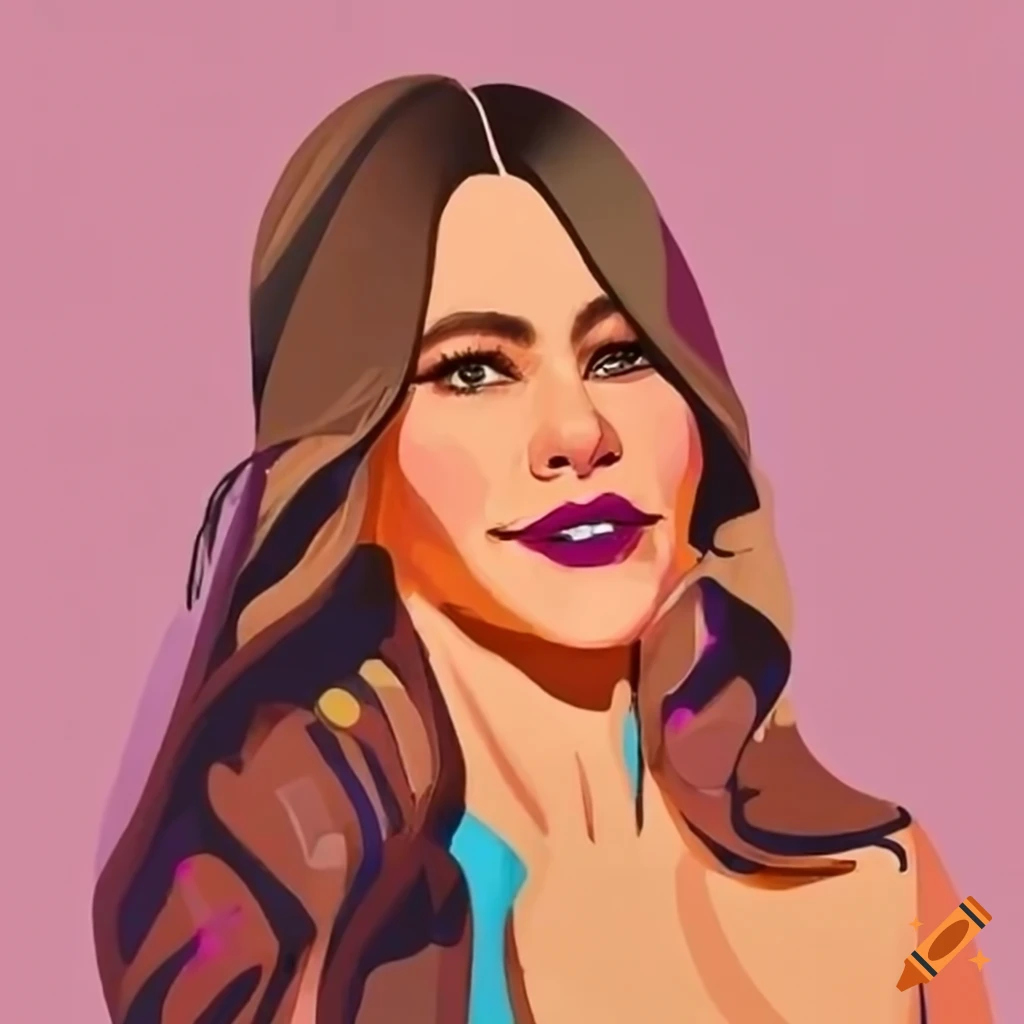 Sofia vergara in a modern simple illustration style using the pantone  spring 2023 fashion color palette on Craiyon