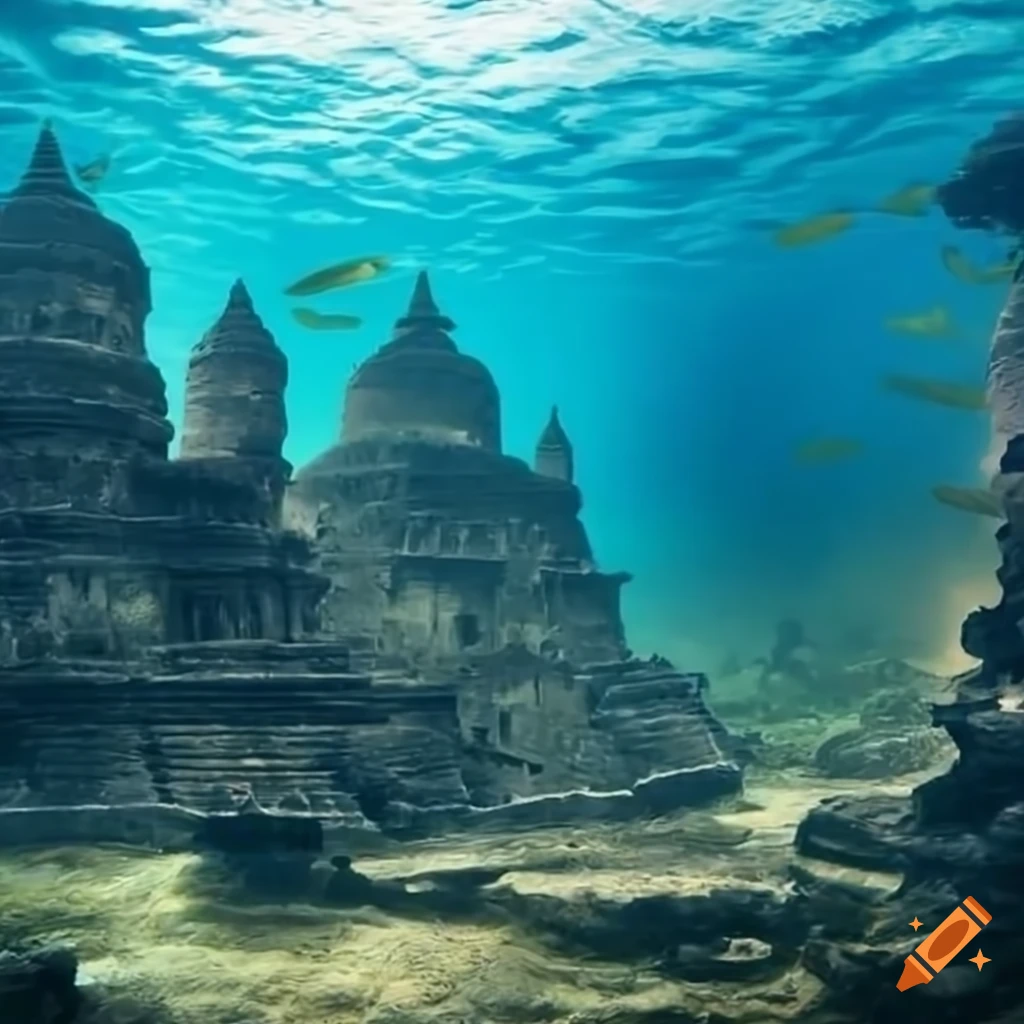 Ancient dwarika city underwater on Craiyon
