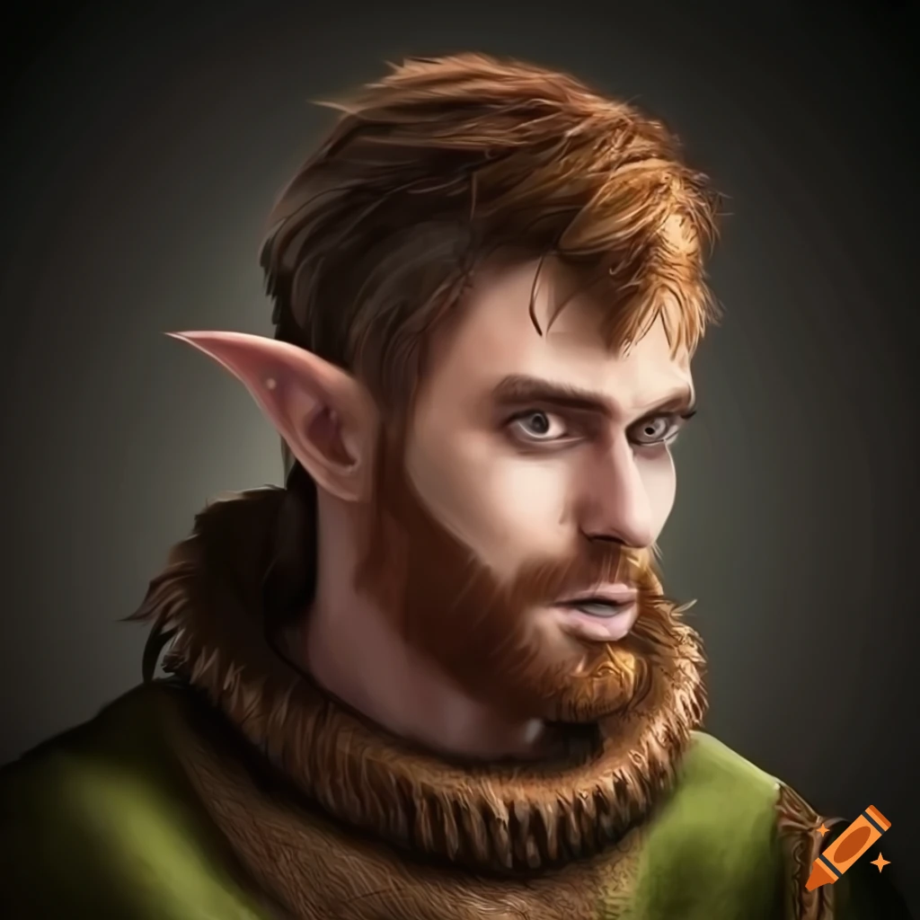Portrait of an attractive male elf with a black beard