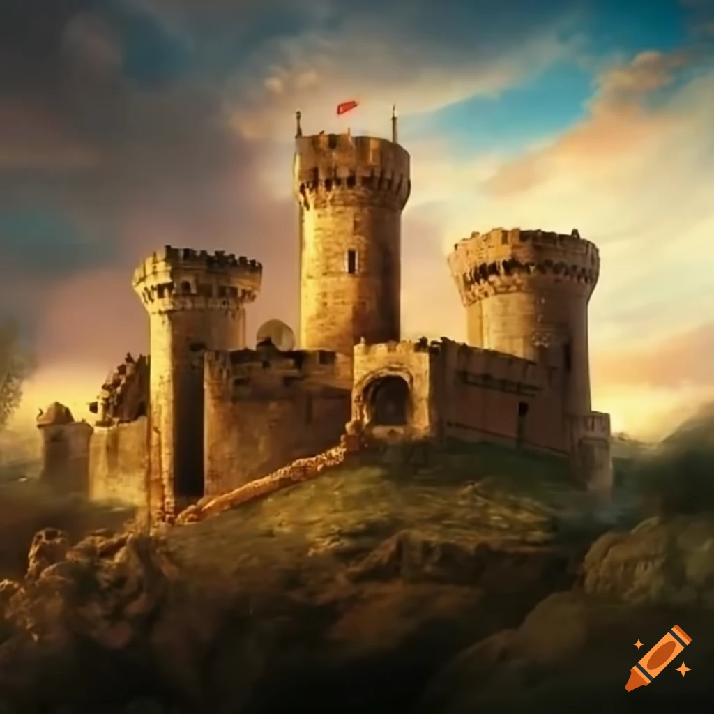 A fortified castle with two towers and a keep in dorne on Craiyon