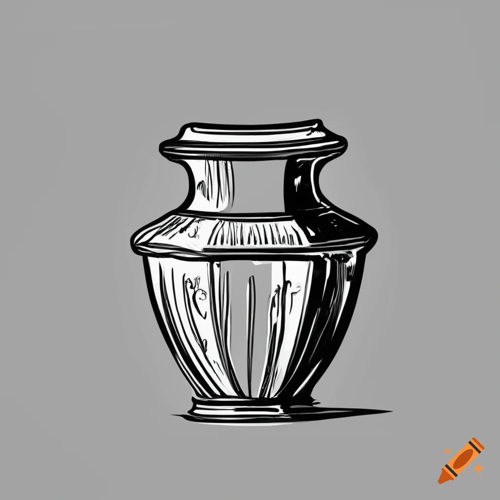 Black and white line drawing of an urn, vector art, elegant, logo, icon