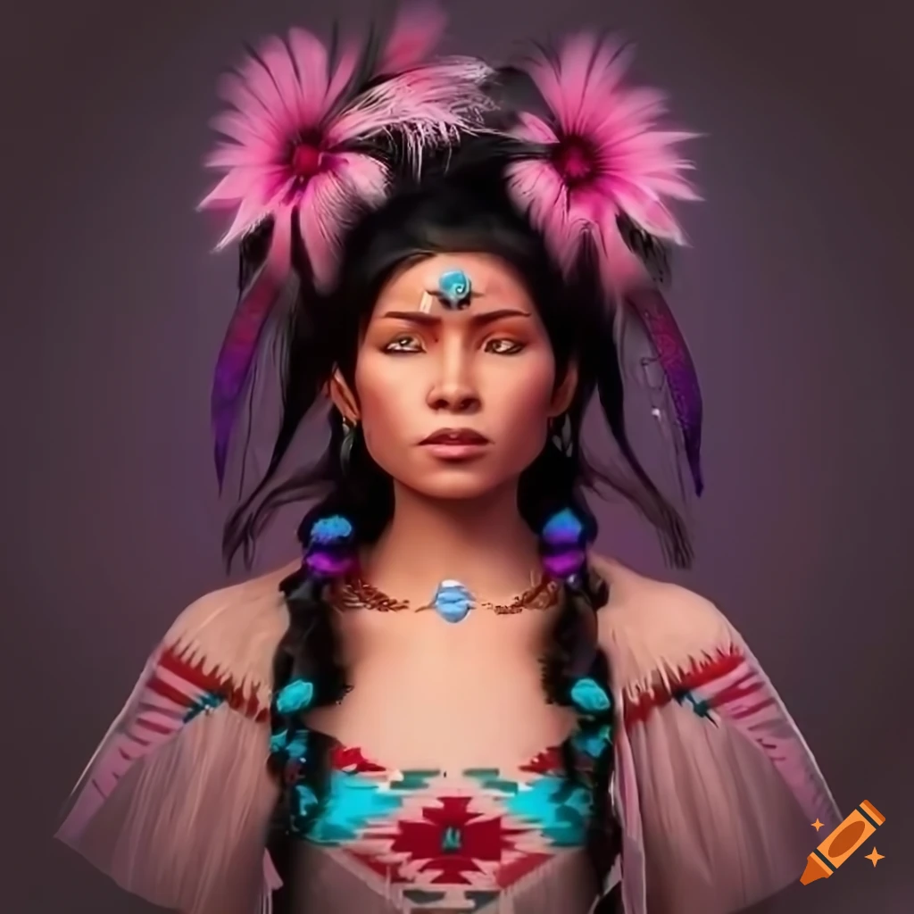 Native american fairy, traditional navajo dress, glowing black hair ...