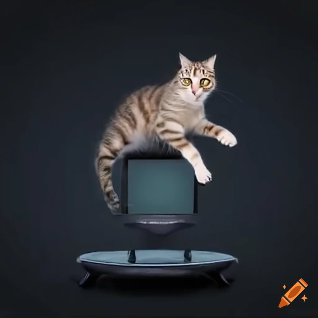 A cat jump on a tv