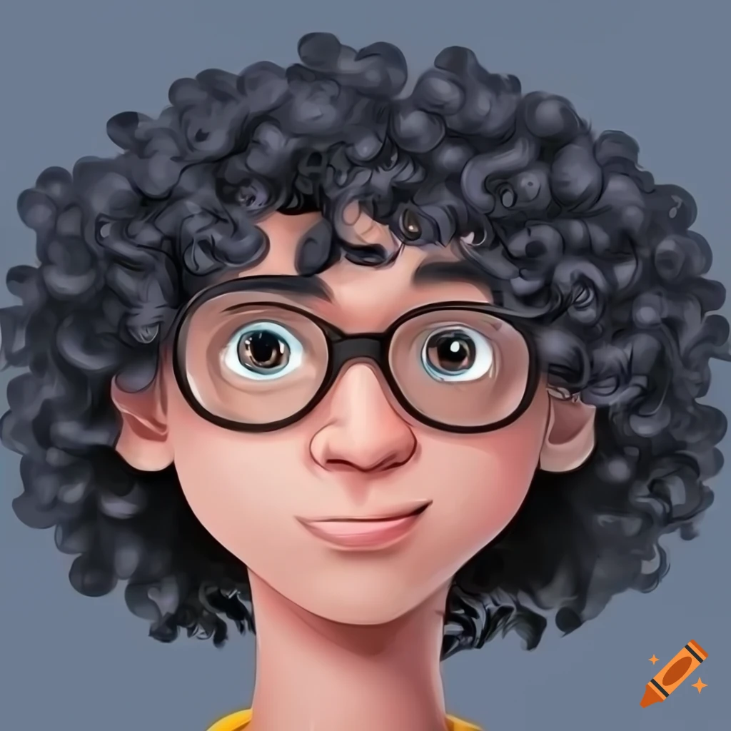 Cartoon character with glasses and black hair