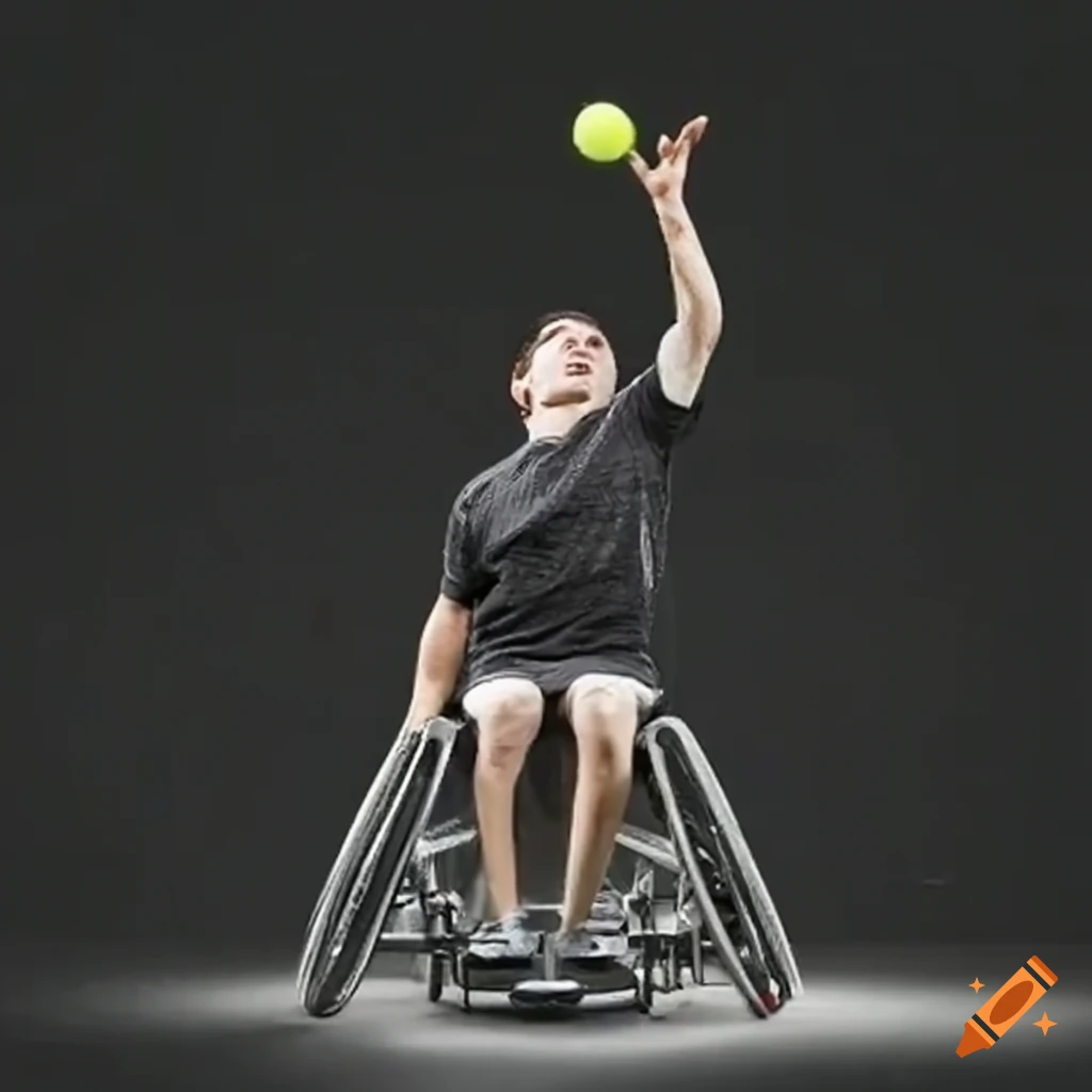 Professional wheelchair tennis player serving ball on Craiyon
