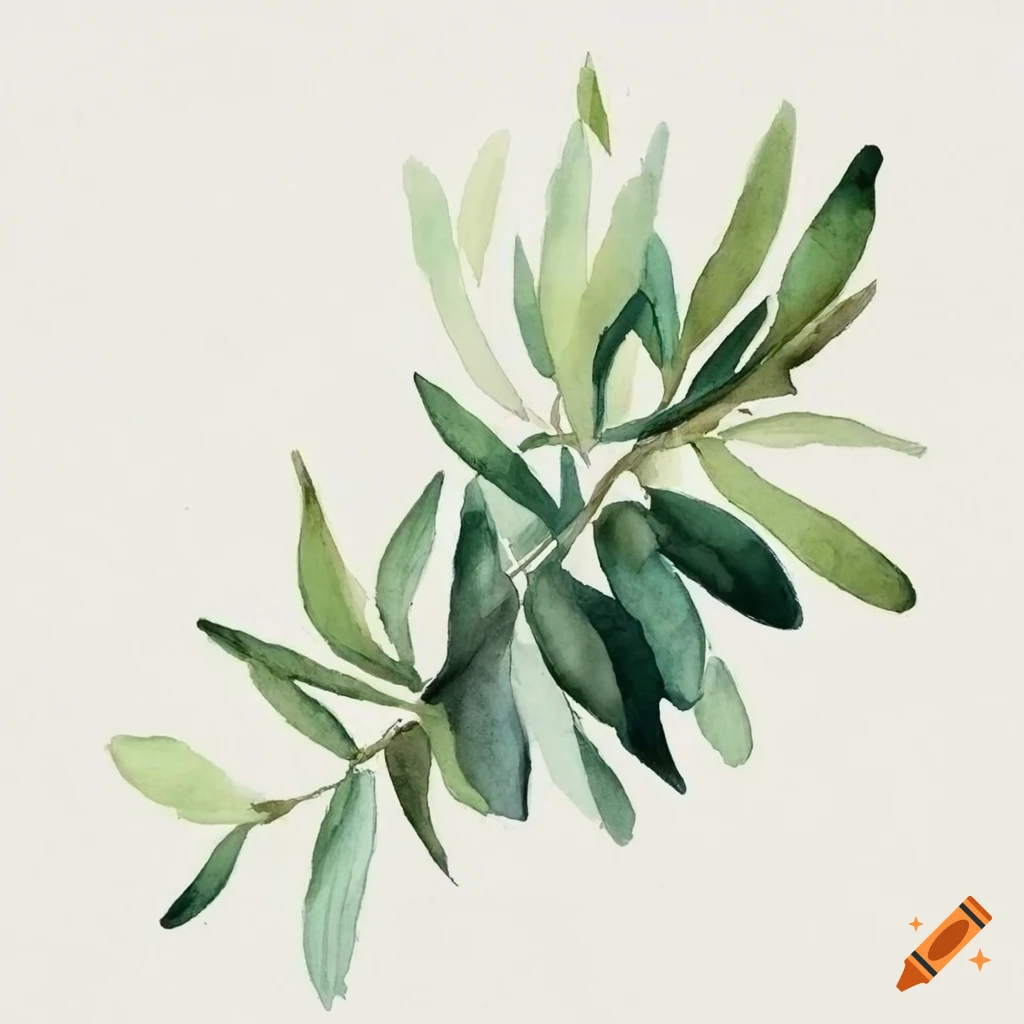 Sage green olive branch watercolor painting