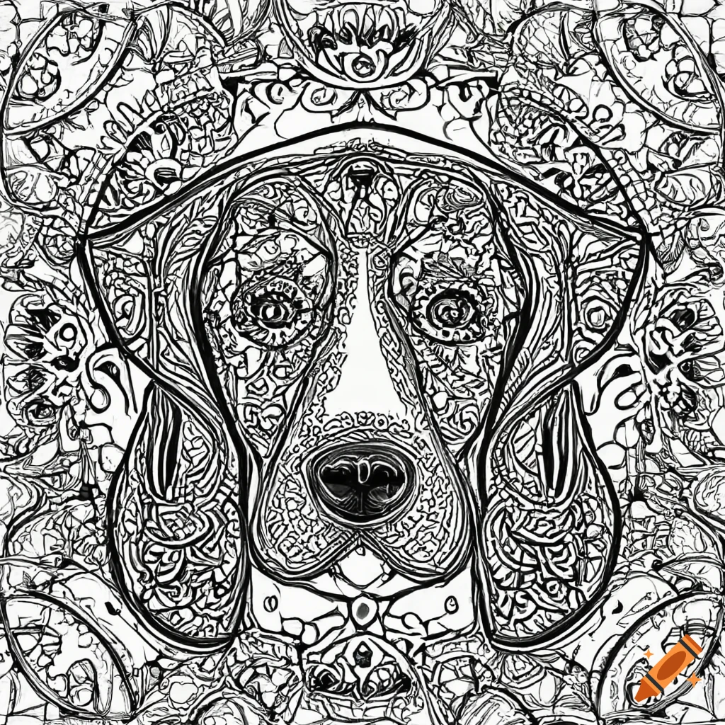 Coloring page for adults, mandala, beagle, image, white background ...