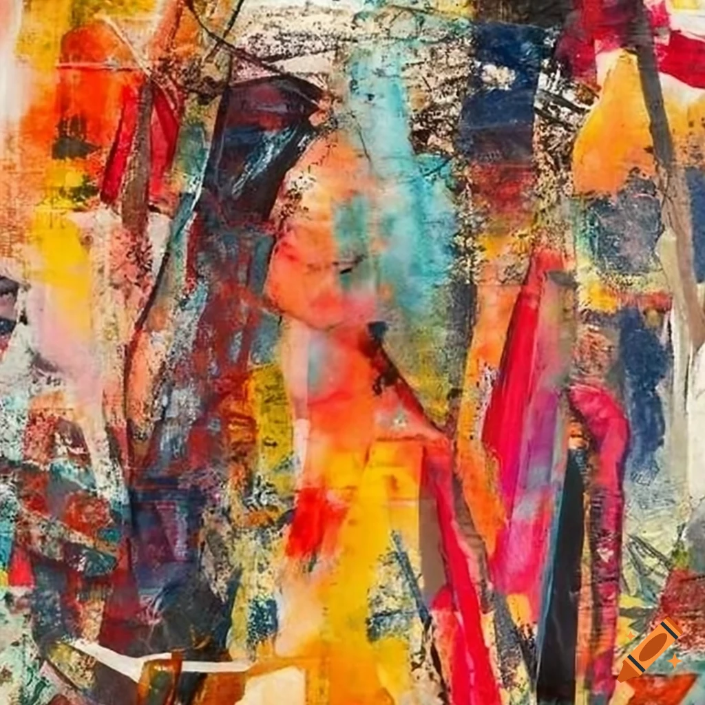 Mixed - media collage abstract painting in the style mark bradford ...
