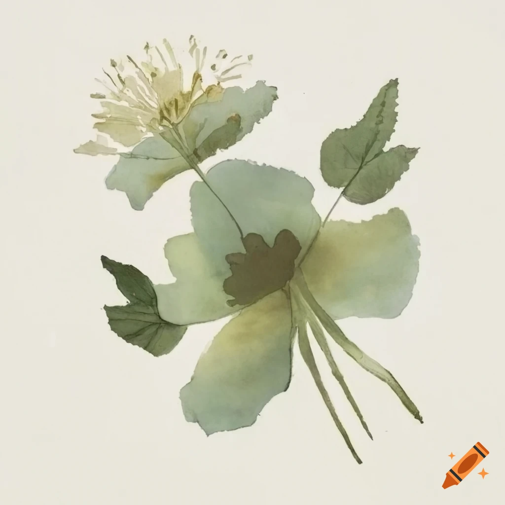 Sage green pressed flower watercolor painting on Craiyon