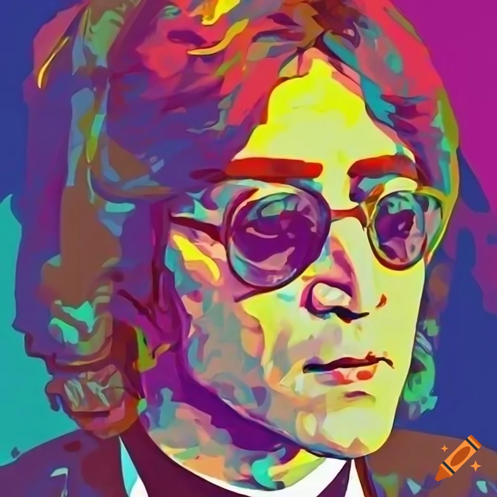 Colorful pop art portrait of handsome, young john lennon wearing white ...