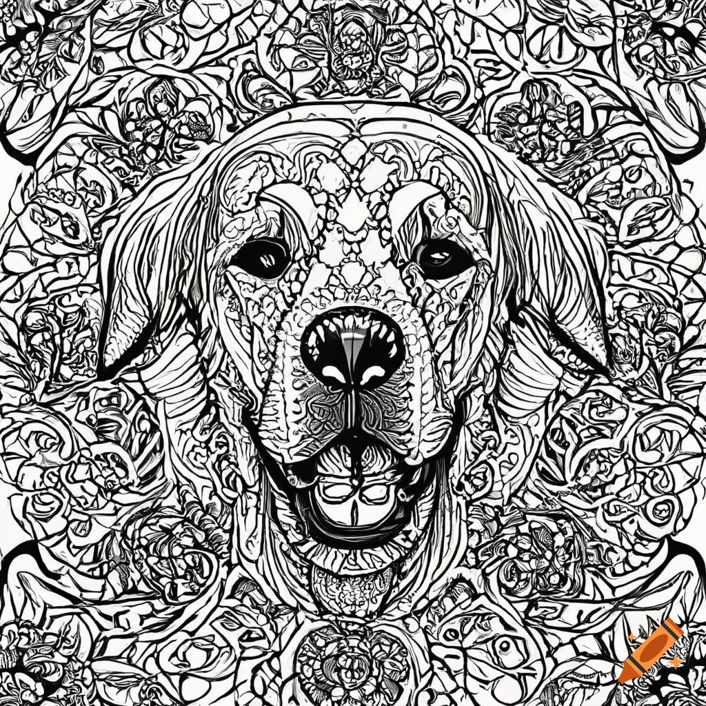 Coloring page for adults, mandala, golden retriever , image, white ...