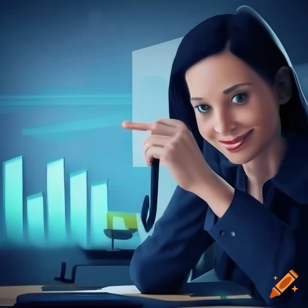Animated accounting professional working on her desk with numbers and