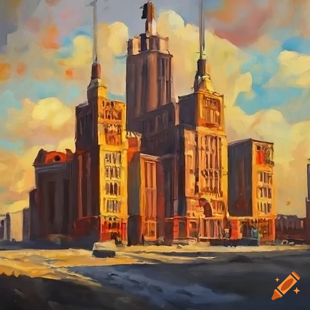 Painting of a city of soviet architecture on Craiyon