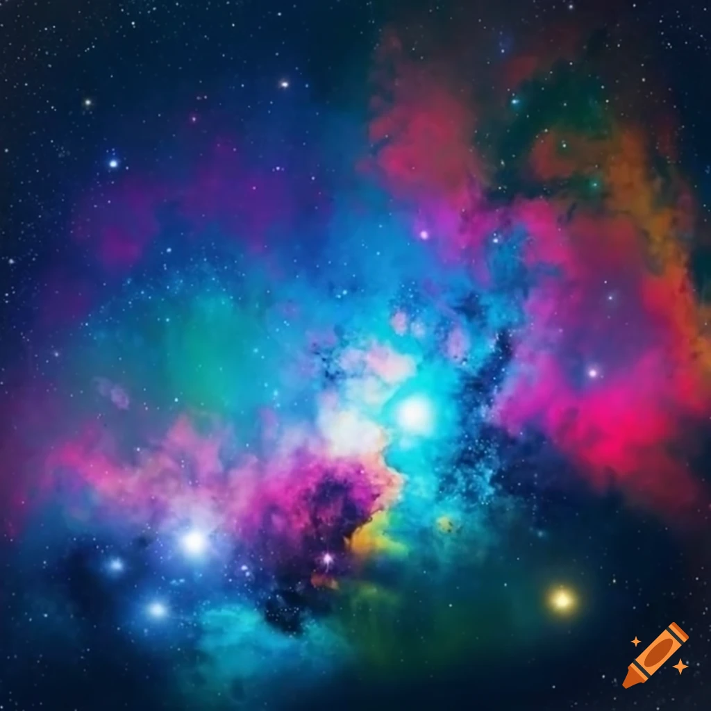 Colorful depiction of a starry sky with vibrant nebulas and stars on ...