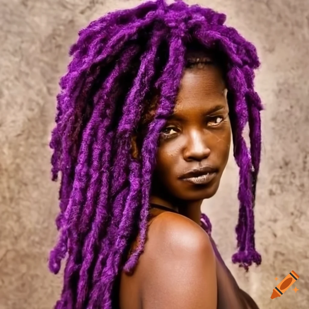 african woman with purple dreadlocks