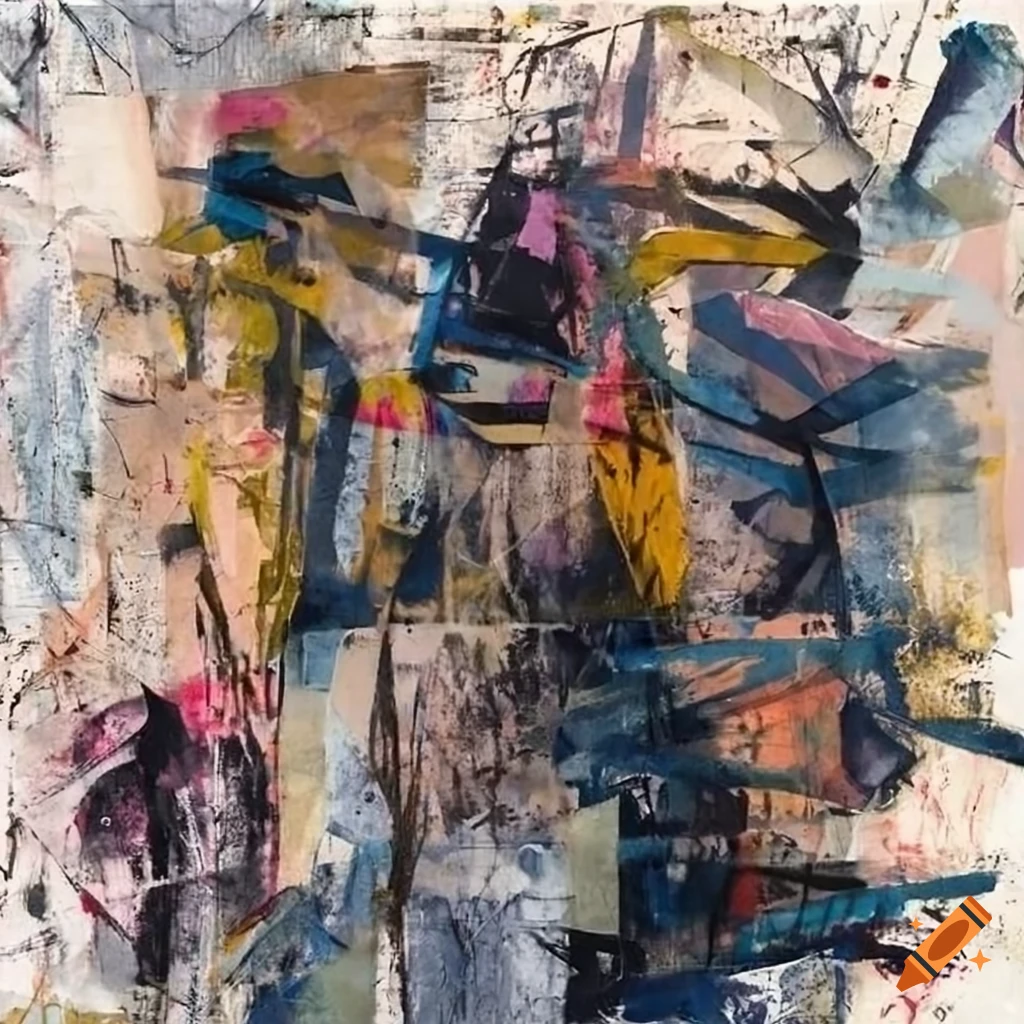 Mixed - media collage abstract painting in the style mark bradford ...