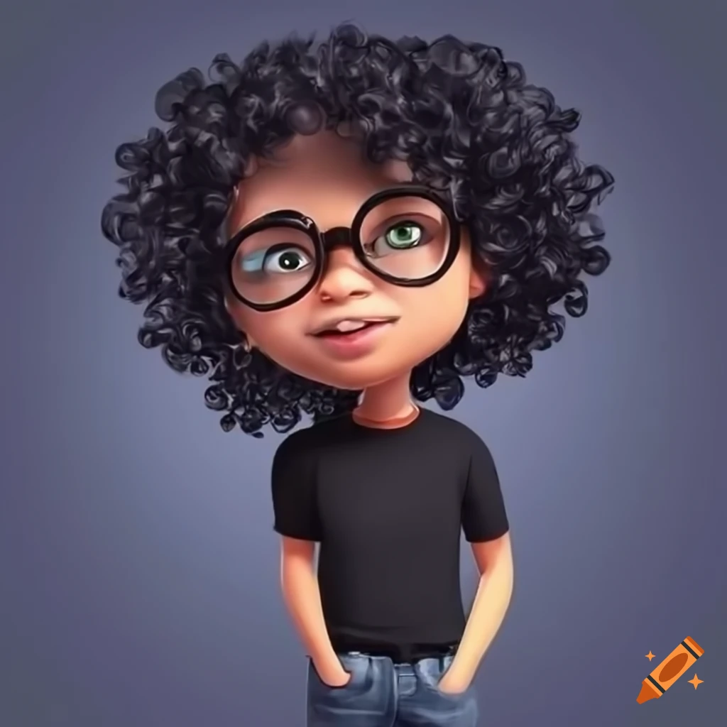Cartoon character with black hair and glasses