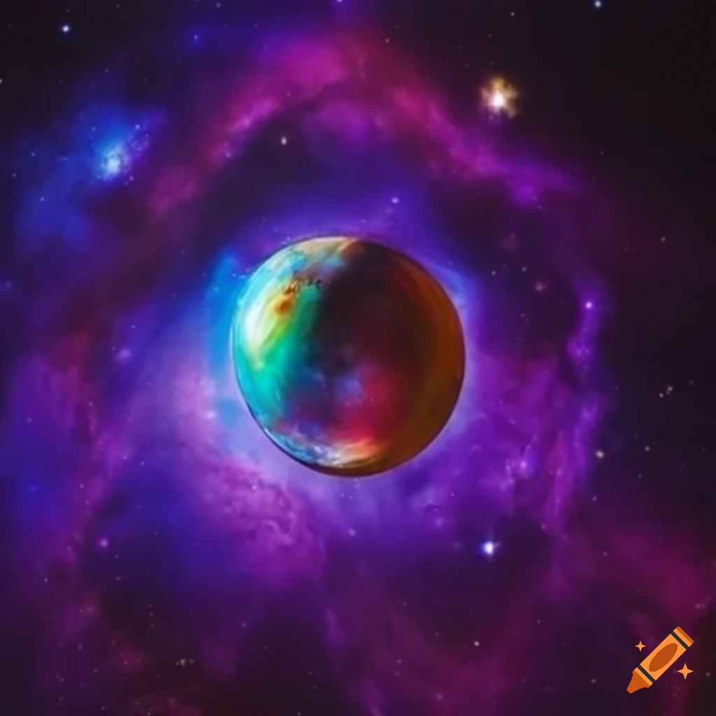 A surreal planet with colorful rings in the galaxy on Craiyon