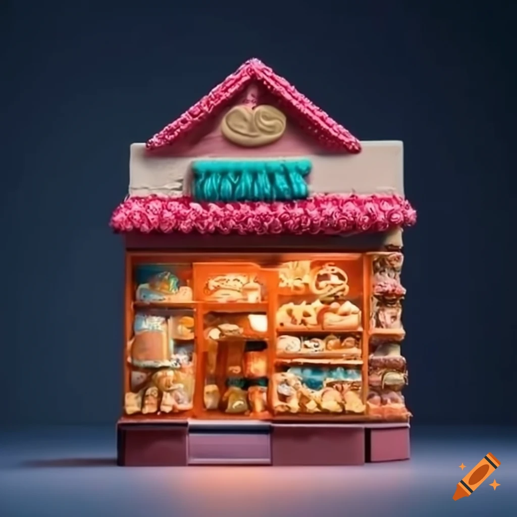 Miniature toy store next to a miniature bakery store elaborate on Craiyon