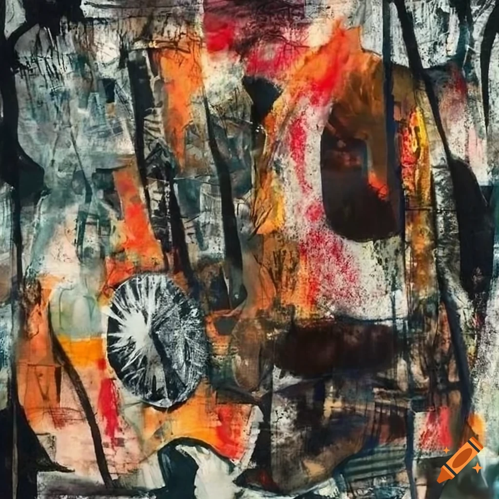 Mixed - media collage abstract painting in the style mark bradford ...