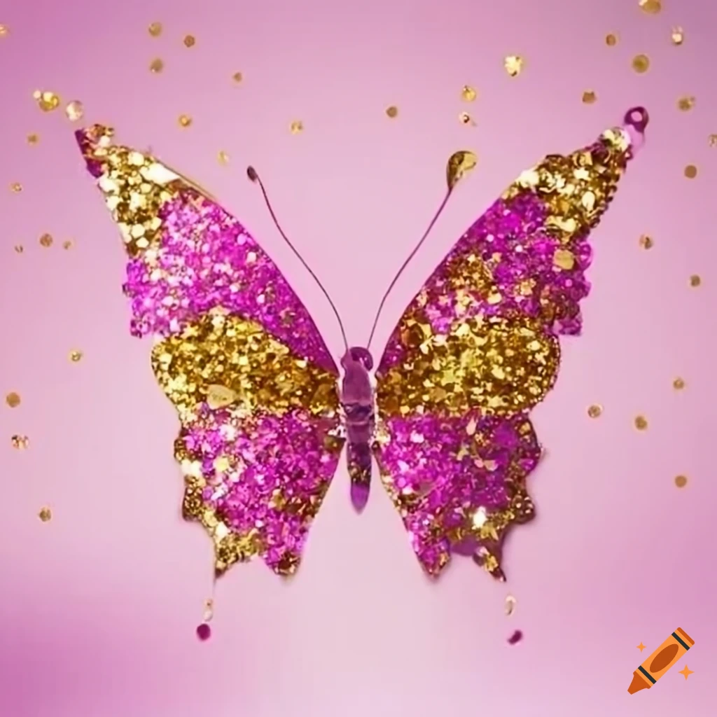 A pink butterfly with gold glitter on Craiyon
